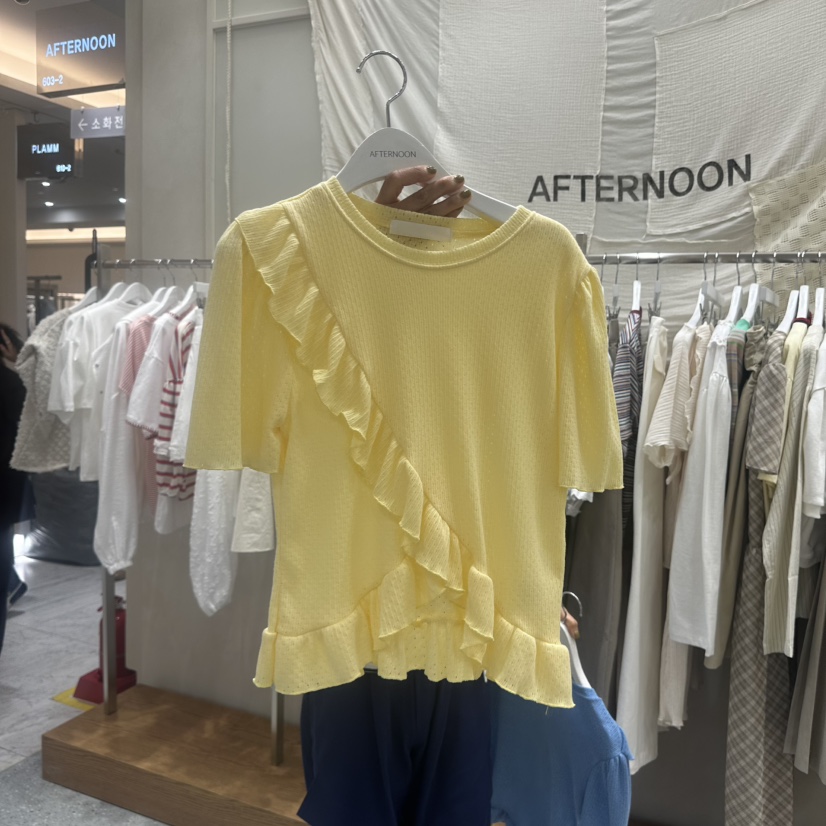 AFTERNOON韓國直郵女士新款時尚休閑26春夏推薦人氣T恤褶皺AFTERNOONT恤圖色3
