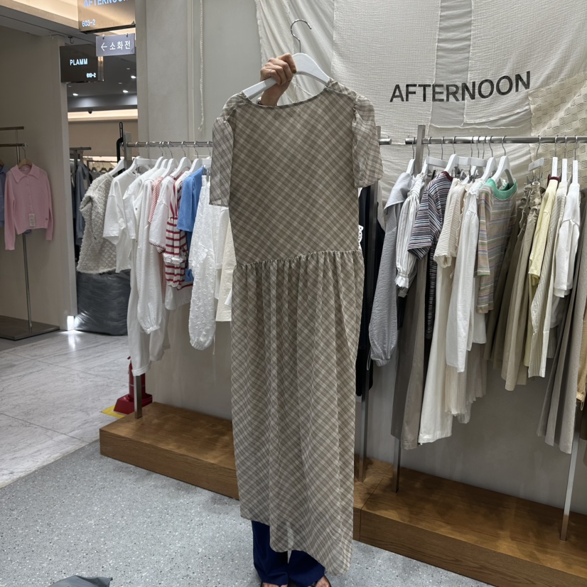AFTERNOON韓國直郵實拍女裝新款時尚推薦熱賣休閑連衣裙格子AFTERNOON連衣裙