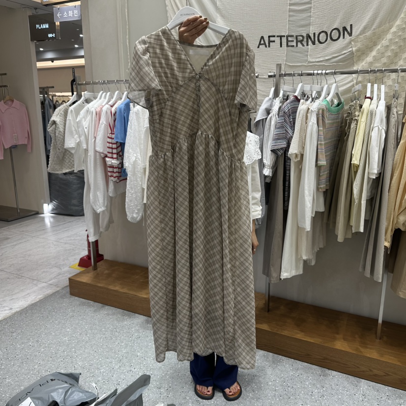 AFTERNOON韓國直郵實拍女裝新款時尚推薦熱賣休閑連衣裙格子AFTERNOON連衣裙圖色1