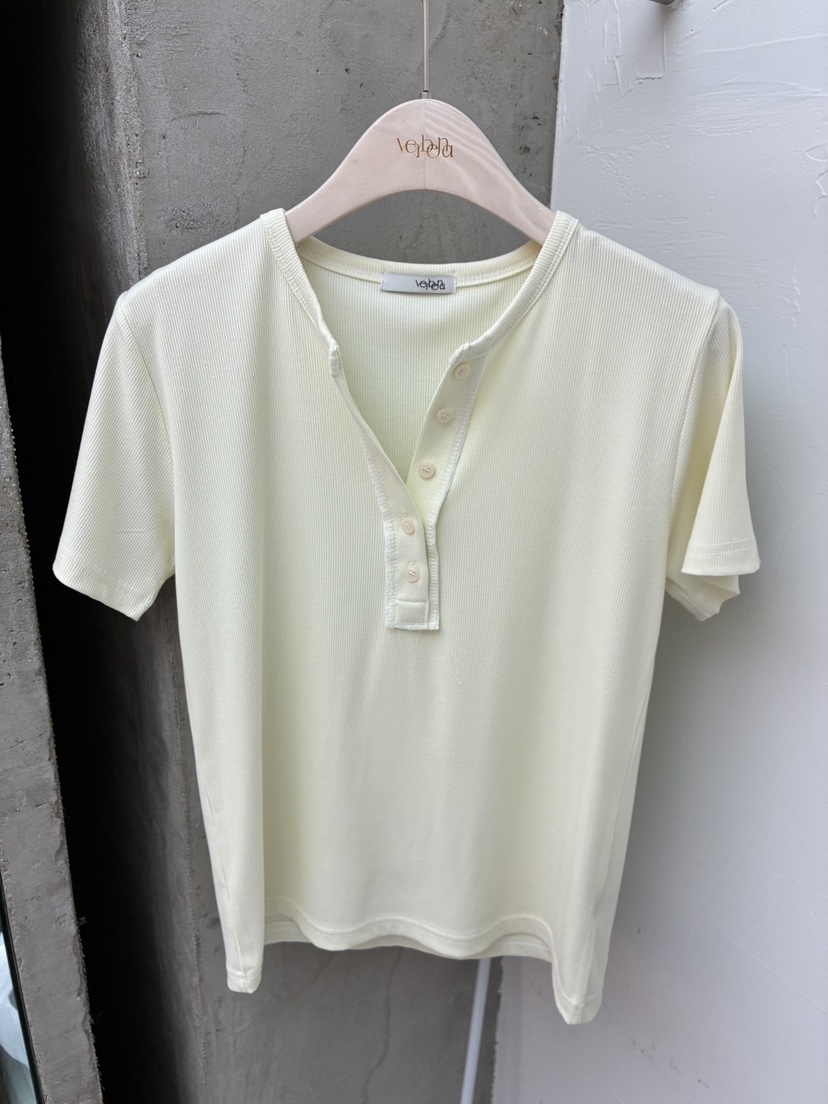 Verbena韓國東大門直郵女裝新款人氣休閑26春夏T恤V領羅紋VerbenaT恤圖色2