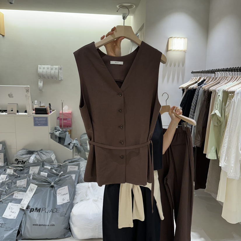 MILLIF韓國直郵女裝新品休閑真品職業26春夏人氣馬甲含腰帶MILLIF馬甲圖色1