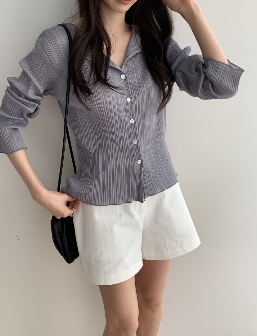 NOTICE韓國直郵女裝新款26春夏休閑熱賣襯衫蕾絲衫褶裥開衫NOTICE襯衫/蕾絲衫