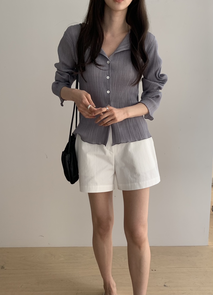 NOTICE韓國直郵女裝新款26春夏休閑熱賣襯衫蕾絲衫褶裥開衫NOTICE襯衫/蕾絲衫