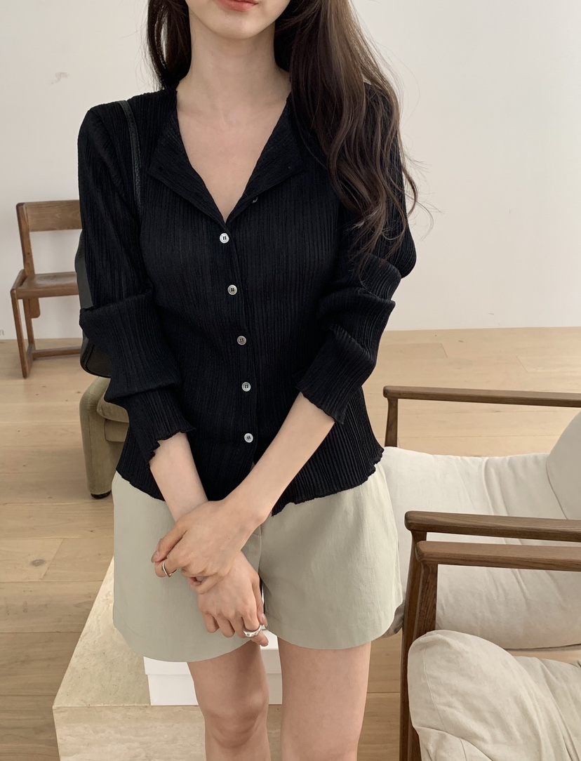 NOTICE韓國直郵女裝新款26春夏休閑熱賣襯衫蕾絲衫褶裥開衫NOTICE襯衫/蕾絲衫