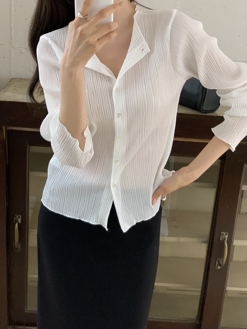 NOTICE韓國直郵女裝新款26春夏休閑熱賣襯衫蕾絲衫褶裥開衫NOTICE襯衫/蕾絲衫