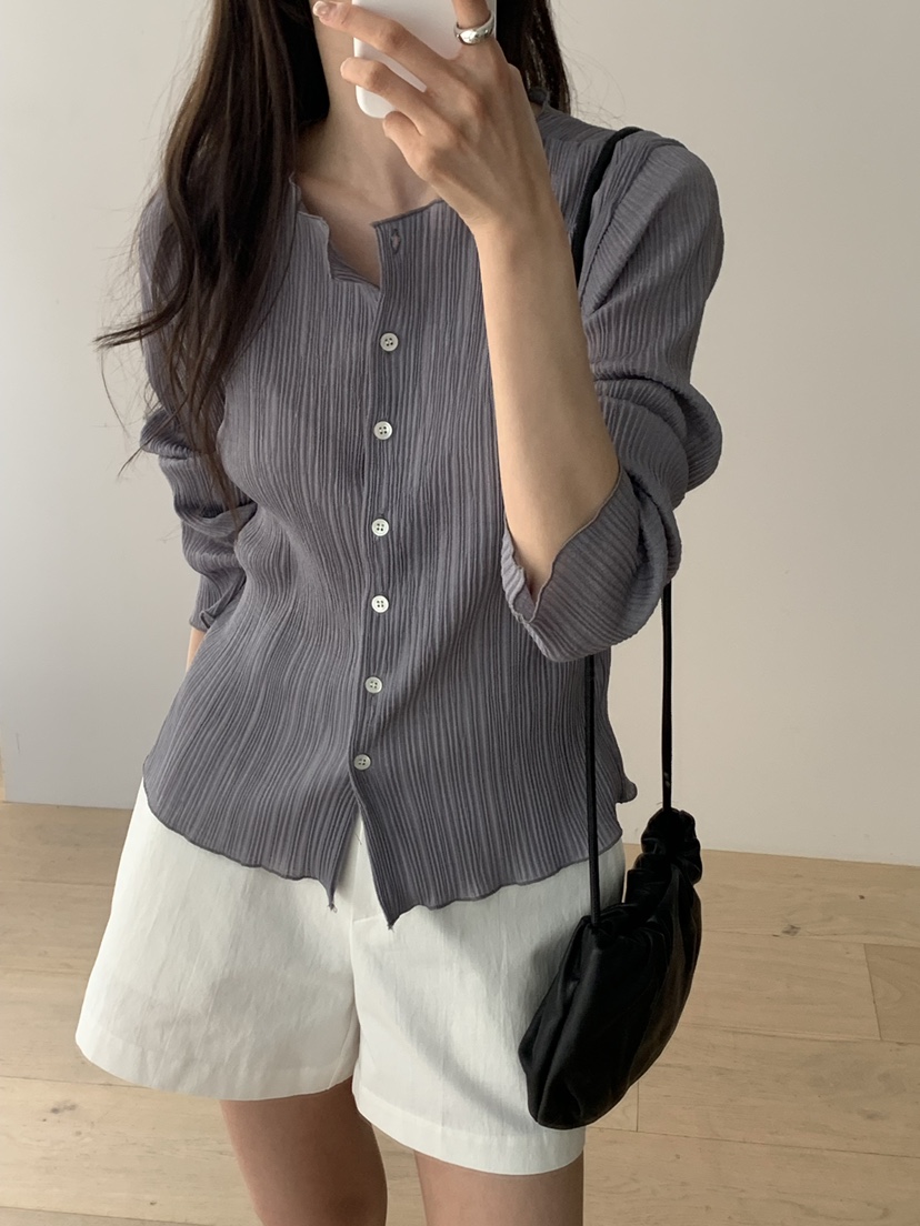 NOTICE韓國直郵女裝新款26春夏休閑熱賣襯衫蕾絲衫褶裥開衫NOTICE襯衫/蕾絲衫