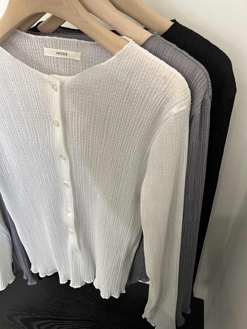 NOTICE韓國直郵女裝新款26春夏休閑熱賣襯衫蕾絲衫褶裥開衫NOTICE襯衫/蕾絲衫