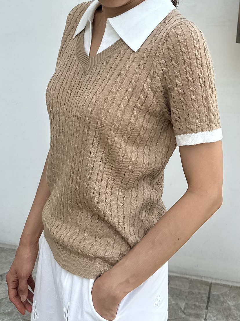 CLASSY-O韓國東大門代購女裝新款人氣針織衫麻花針織撞色CLASSY-O針織衫