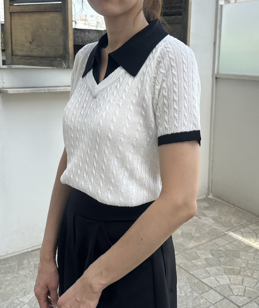 CLASSY-O韓國東大門代購女裝新款人氣針織衫麻花針織撞色CLASSY-O針織衫