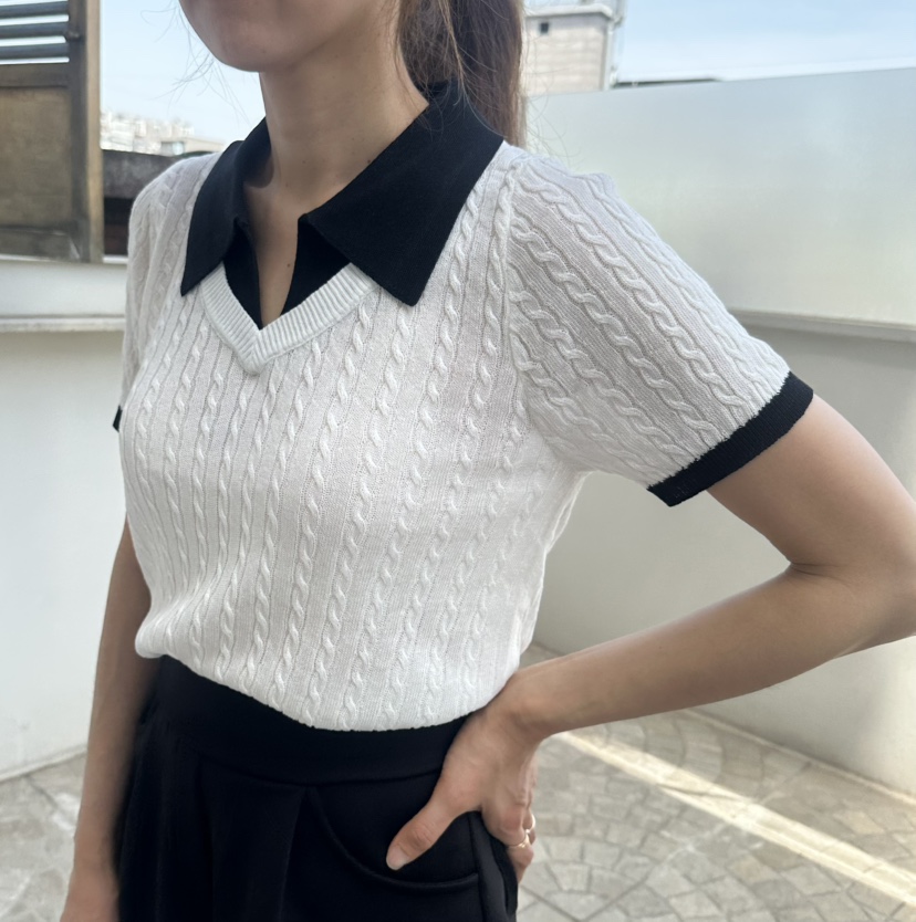 CLASSY-O韓國東大門代購女裝新款人氣針織衫麻花針織撞色CLASSY-O針織衫