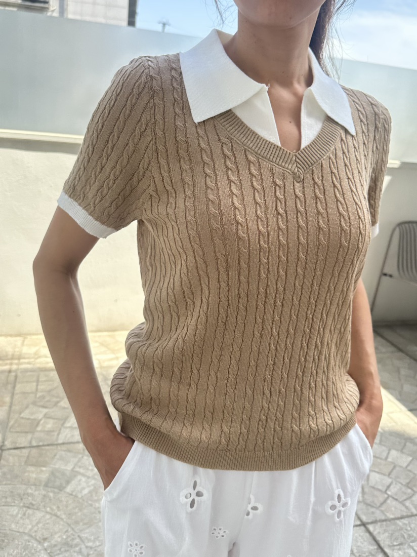 CLASSY-O韓國東大門代購女裝新款人氣針織衫麻花針織撞色CLASSY-O針織衫圖色2