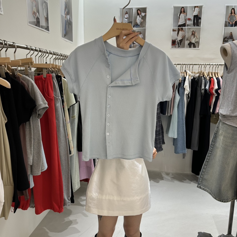BAGUETTE-P韓國東大門直郵女士新款熱賣時尚T恤開衫紐扣BAGUETTE-PT恤圖色1