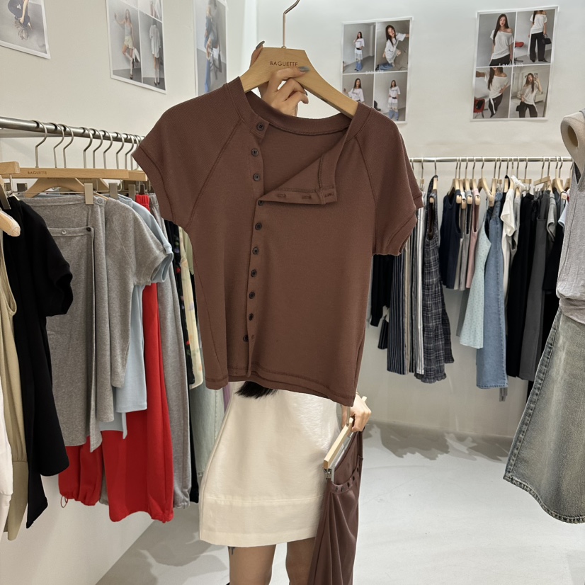 BAGUETTE-P韓國東大門直郵女士新款熱賣時尚T恤開衫紐扣BAGUETTE-PT恤圖色3