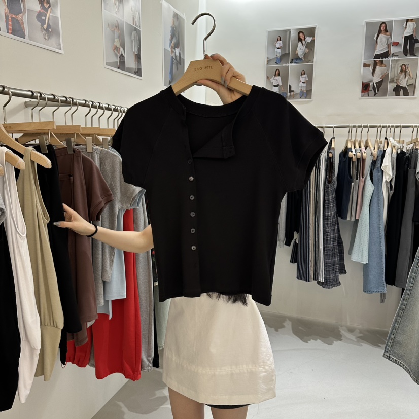 BAGUETTE-P韓國東大門直郵女士新款熱賣時尚T恤開衫紐扣BAGUETTE-PT恤圖色4