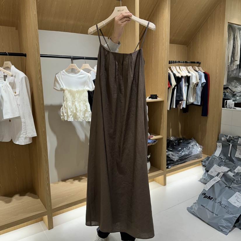 MILLIF韓國代購女裝新品熱賣時尚26春夏人氣連衣裙褶裥亞麻MILLIF連衣裙圖色1