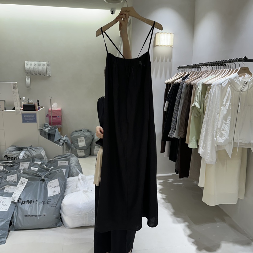 MILLIF韓國代購女裝新品熱賣時尚26春夏人氣連衣裙褶裥亞麻MILLIF連衣裙圖色2