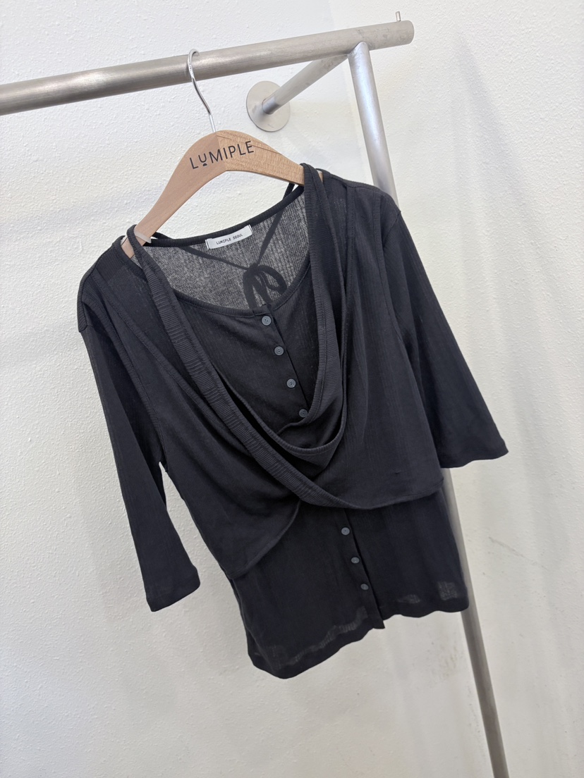 LUMIPLE韓國東大門直郵女士新品職業推薦人氣時尚T恤假兩件LUMIPLET恤圖色2