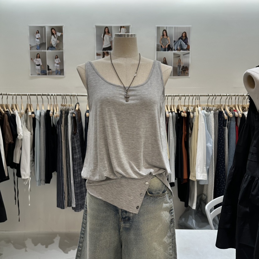 BAGUETTE-P韓國東大門代購女士新品時尚吊帶背心天絲紐扣BAGUETTE-P吊帶/背心圖色1