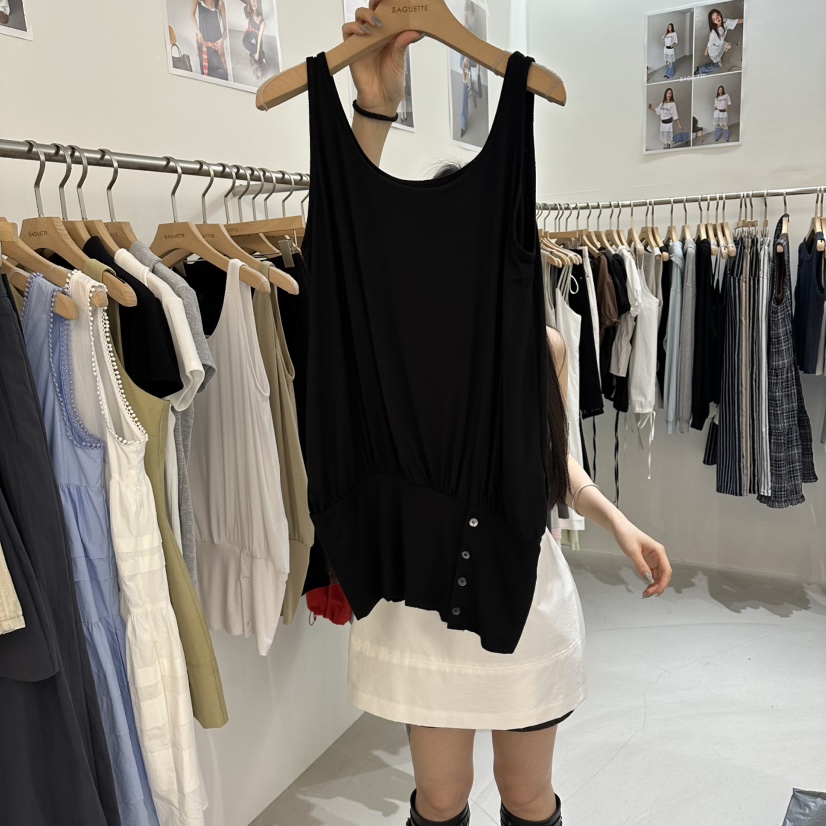 BAGUETTE-P韓國東大門代購女士新品時尚吊帶背心天絲紐扣BAGUETTE-P吊帶/背心圖色2