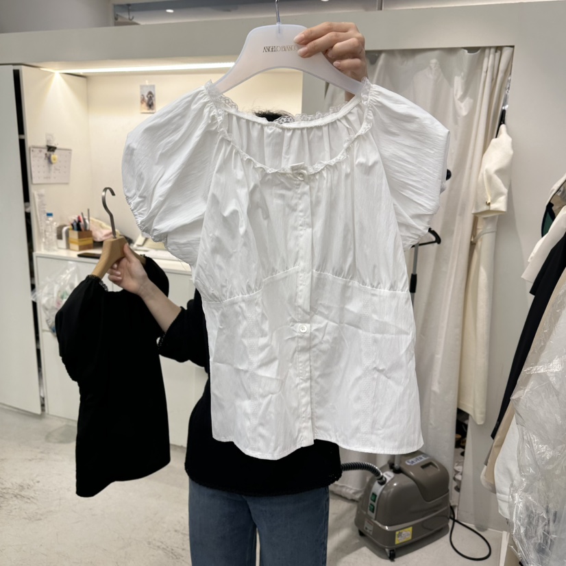 MER韓國直郵女士新款26春夏休閑時尚人氣推薦熱賣襯衫蕾絲衫MER/ANGELO BIANCO襯衫/蕾絲衫圖色1