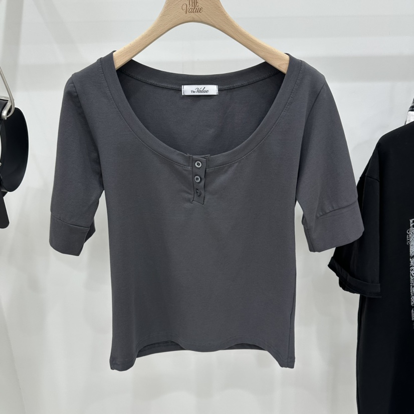 THE VALUE韓國東大門直郵女裝新品熱賣職業人氣26春夏T恤THE VALUET恤圖色2墨色
