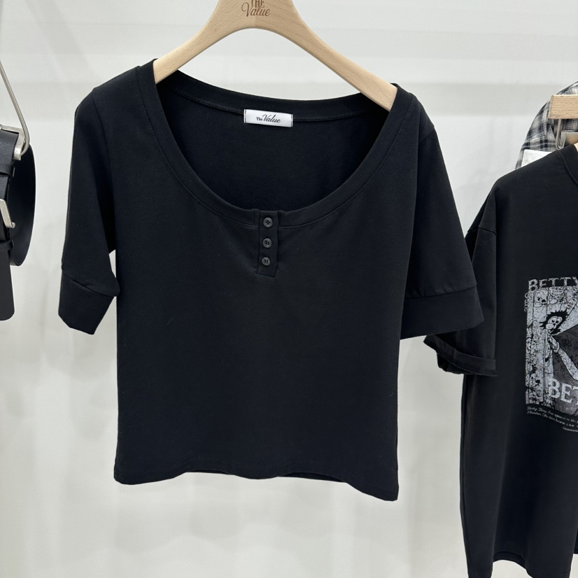 THE VALUE韓國東大門直郵女裝新品熱賣職業人氣26春夏T恤THE VALUET恤圖色3黑色