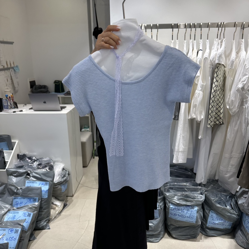 RICH SISTER韓國東大門代購女裝新款休閑職業26春夏T恤蕾絲RICH SISTERT恤圖色1