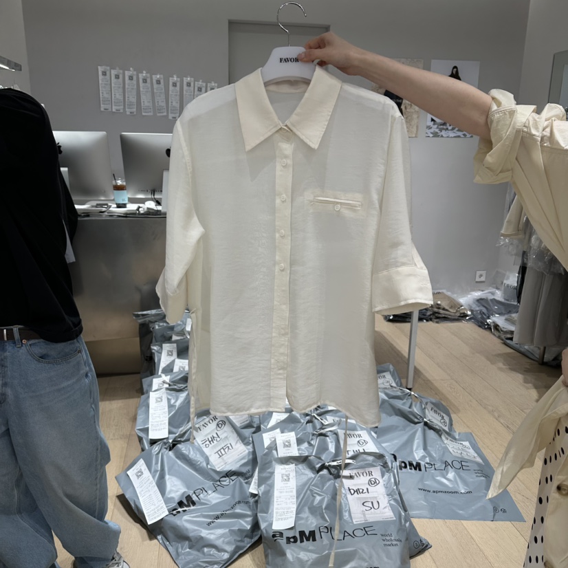 FAVOR-P韓國直郵實拍女裝新品推薦休閑襯衫蕾絲衫含腰繩FAVOR-P襯衫/蕾絲衫圖色3