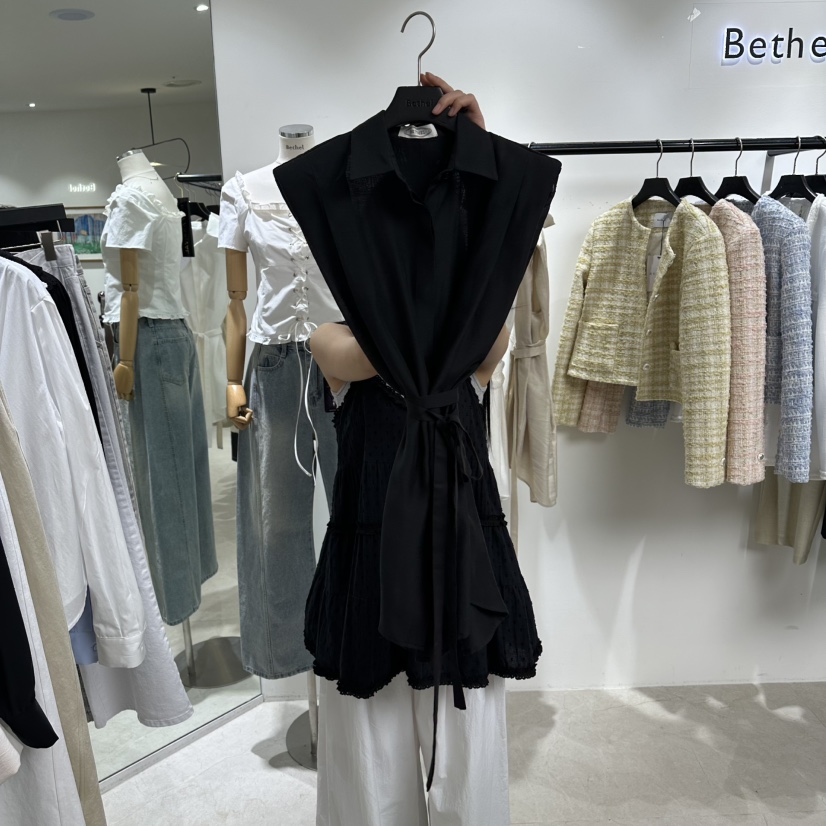 BETHEL韓國代購女士新款熱賣時尚襯衫蕾絲衫含腰帶系帶亞麻BETHEL襯衫/蕾絲衫圖色3