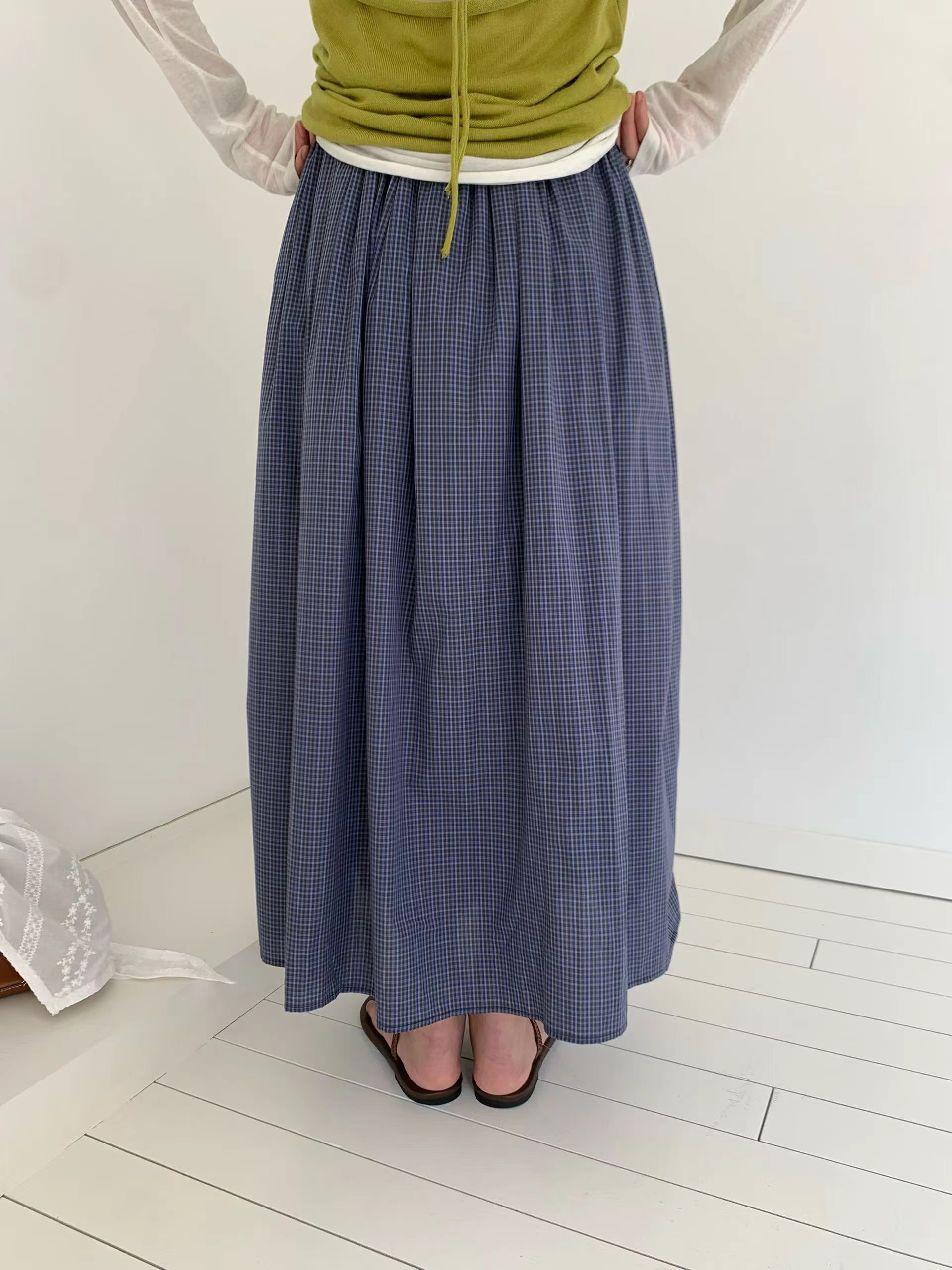 FEVER東大門實拍女士新品真品推薦熱賣人氣休閑長裙復古格紋FEVER長裙