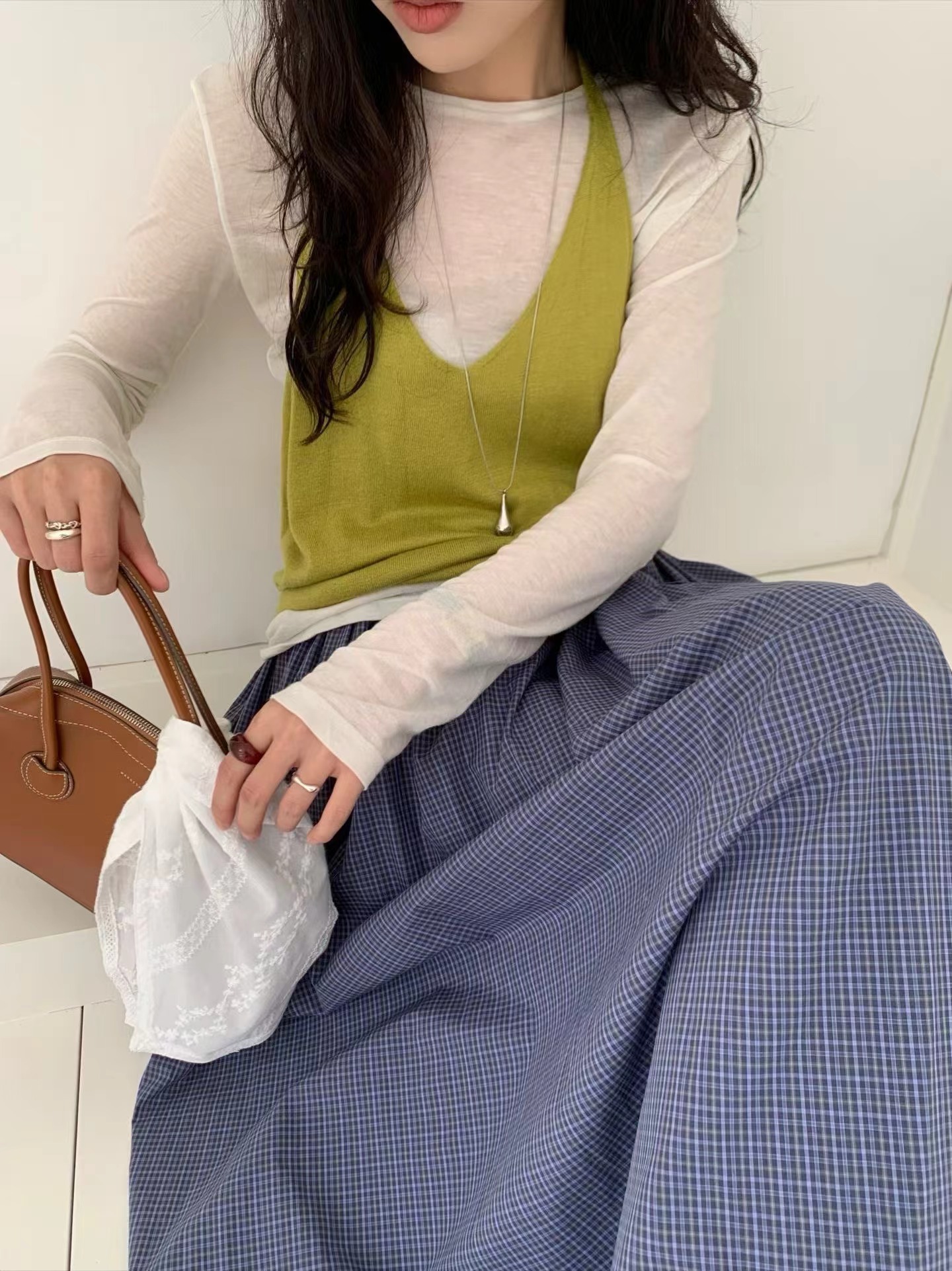 FEVER東大門實拍女士新品真品推薦熱賣人氣休閑長裙復古格紋FEVER長裙