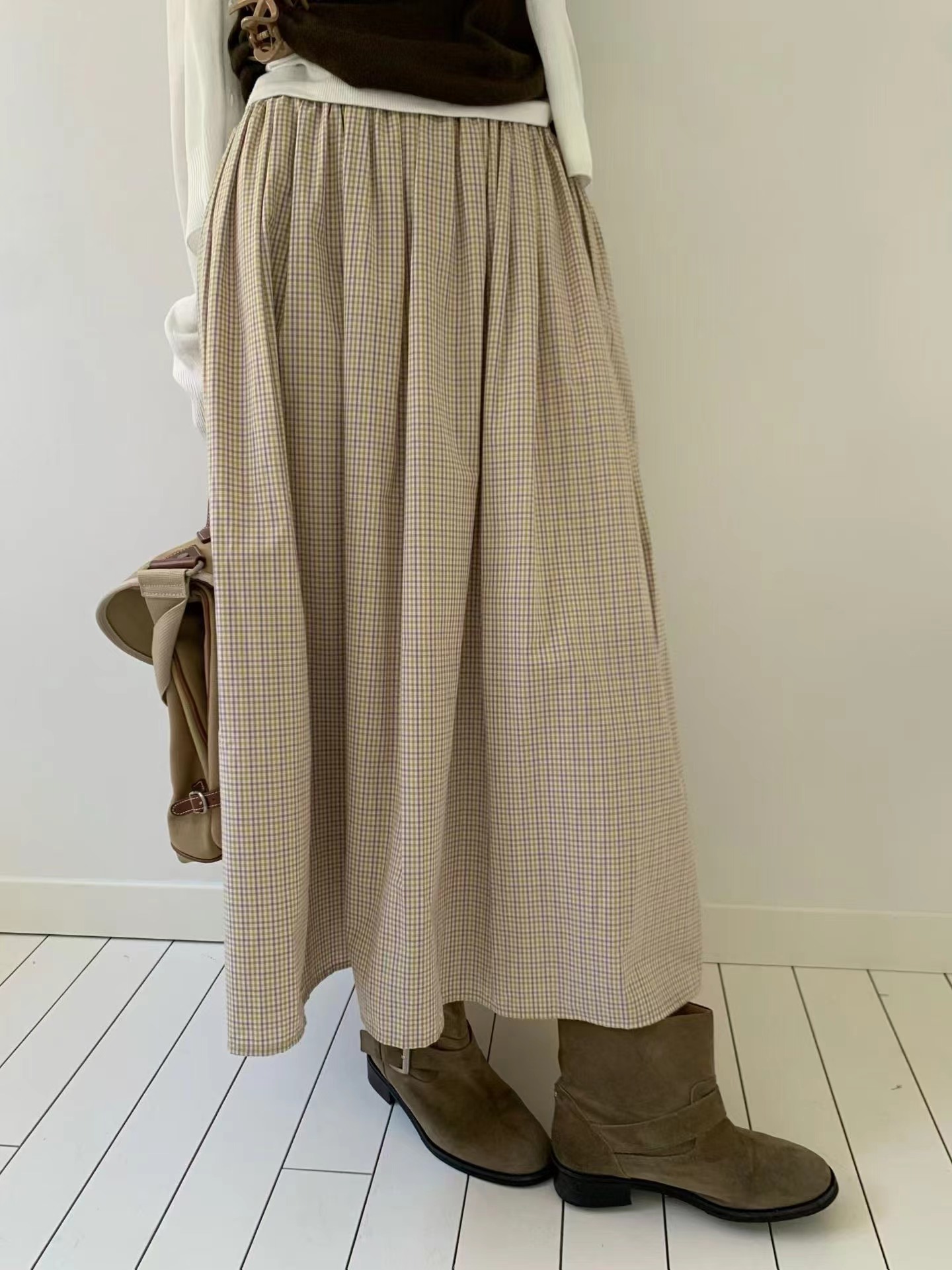 FEVER東大門實拍女士新品真品推薦熱賣人氣休閑長裙復古格紋FEVER長裙圖色1