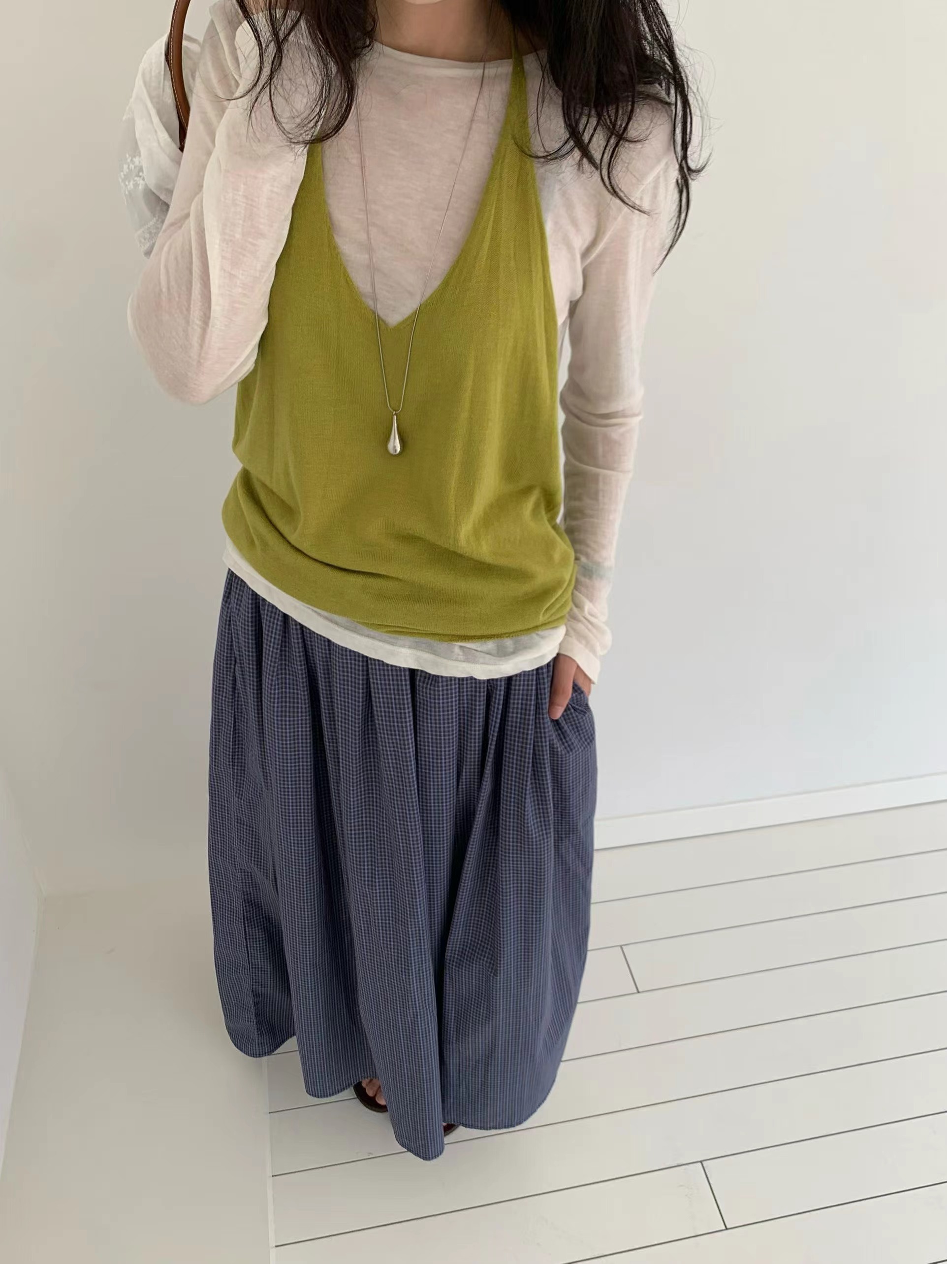 FEVER東大門實拍女士新品真品推薦熱賣人氣休閑長裙復古格紋FEVER長裙圖色2