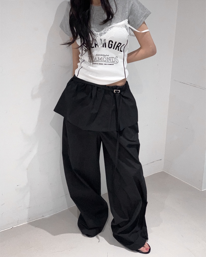 LIVE AID-P東大門直郵女士新款熱賣休閑時尚裙褲含腰繩LIVE AID-P裙褲