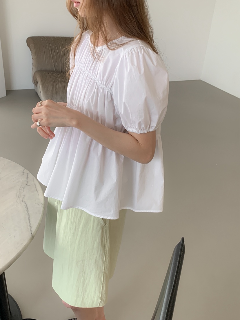 LONG PEAK韓國直郵女士新款人氣26春夏，26夏季襯衫蕾絲衫泡泡袖LONG PEAK襯衫/蕾絲衫