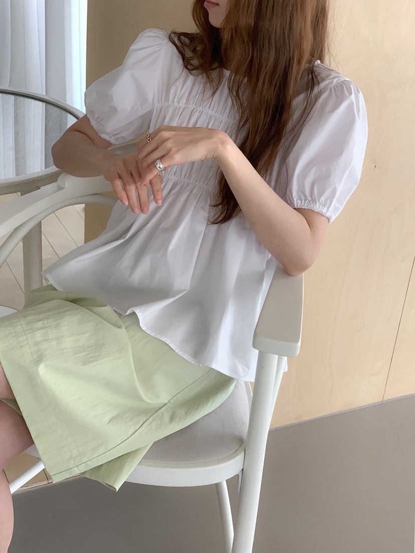 LONG PEAK韓國直郵女士新款人氣26春夏，26夏季襯衫蕾絲衫泡泡袖LONG PEAK襯衫/蕾絲衫