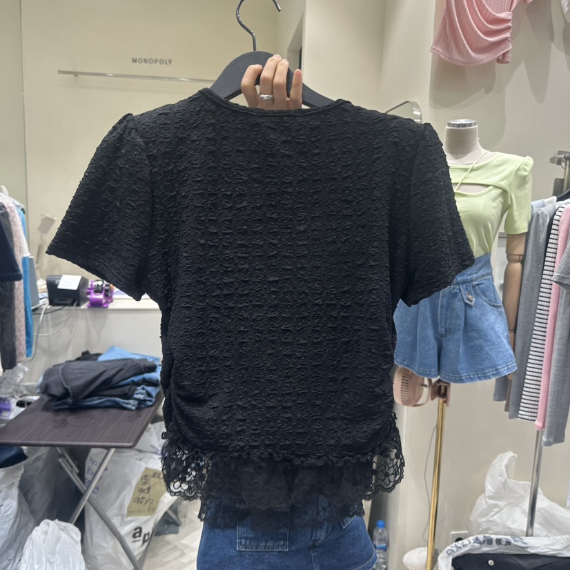 MONOPOLY韓國東大門代購女士新款26春夏，26夏季襯衫蕾絲衫假兩件MONO_POLY襯衫/蕾絲衫