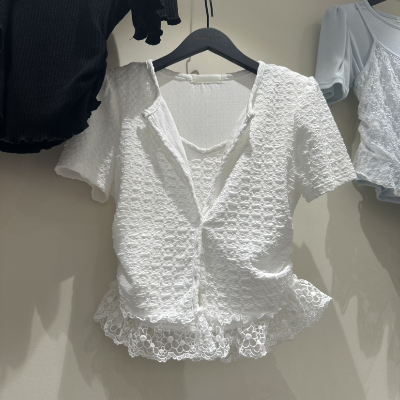 MONOPOLY韓國東大門代購女士新款26春夏，26夏季襯衫蕾絲衫假兩件MONO_POLY襯衫/蕾絲衫圖色1