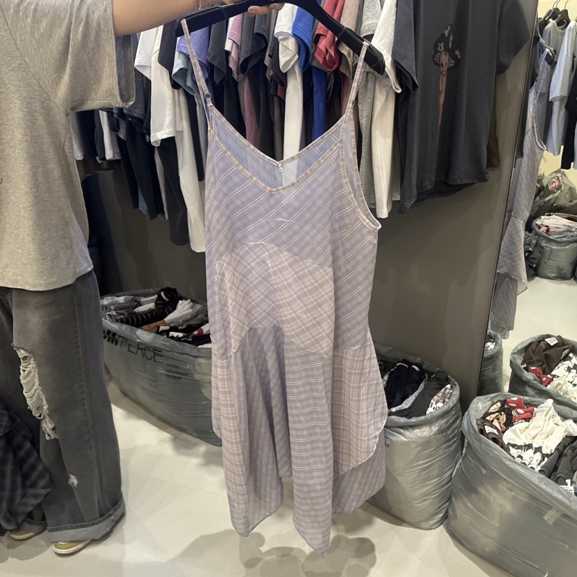 CREDITO韓國代購女裝新款時尚26春夏，26夏季連衣裙格子雪紡CREDITO連衣裙圖色1