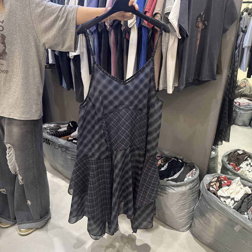 CREDITO韓國代購女裝新款時尚26春夏，26夏季連衣裙格子雪紡CREDITO連衣裙圖色2