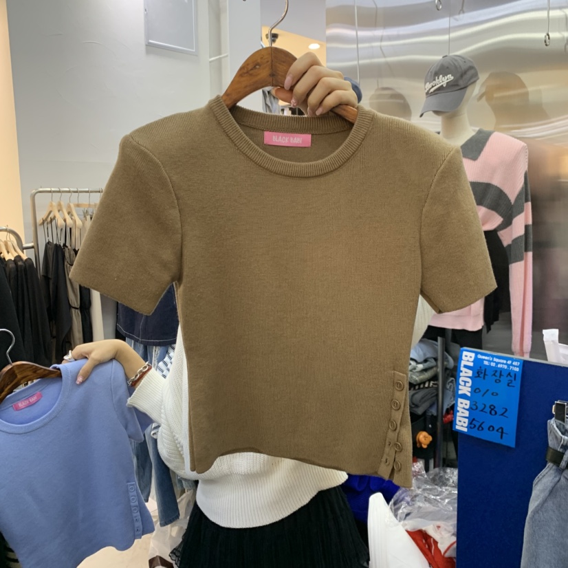 BLACK BABI韓國直郵女裝新品職業時尚熱賣人氣T恤打折紐扣BLACK BABIT恤圖色2