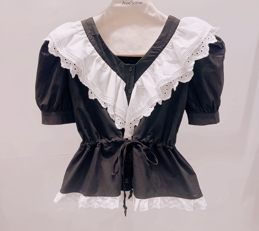 AWESOME-P韓國直郵女裝新品時尚熱賣休閑襯衫蕾絲衫棉質AWESOME-P襯衫/蕾絲衫圖色2