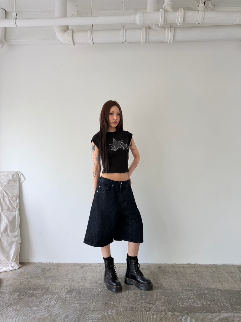 SEEOT韓國東大門代購女裝新款推薦職業短褲男女同款水洗豹紋SEEOT短褲