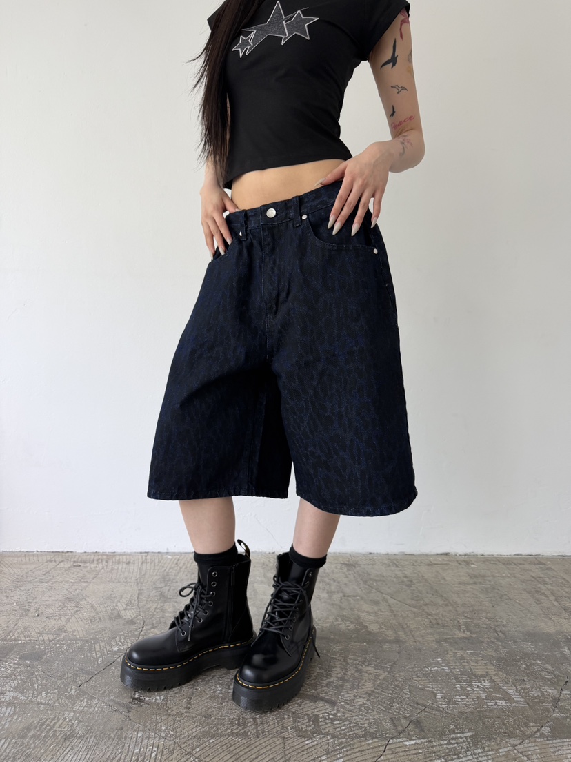 SEEOT韓國東大門代購女裝新款推薦職業短褲男女同款水洗豹紋SEEOT短褲圖色1