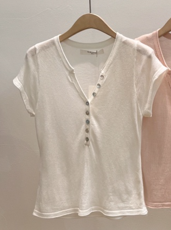 GLAD SOME東大門實拍韓國女裝新品職業熱賣推薦T恤V領紐扣GLAD SOMET恤圖色1