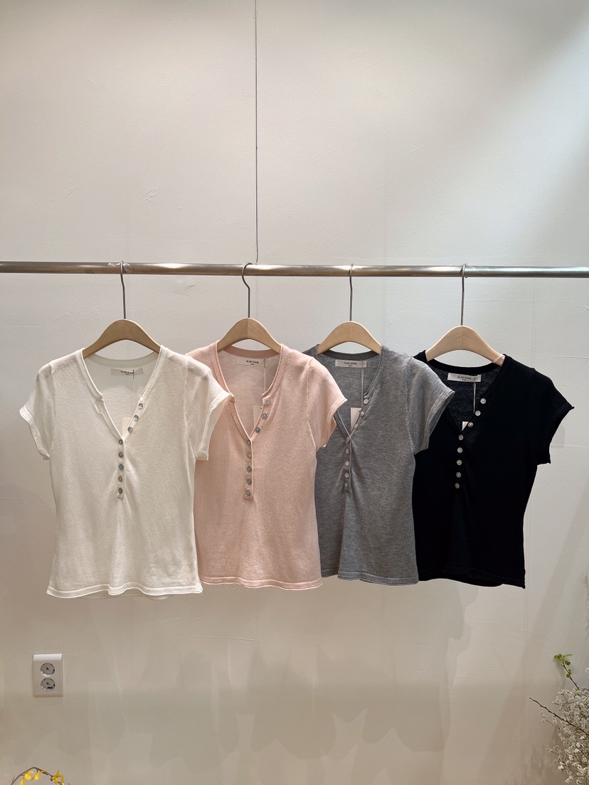 GLAD SOME東大門實拍韓國女裝新品職業熱賣推薦T恤V領紐扣GLAD SOMET恤圖色3左三色