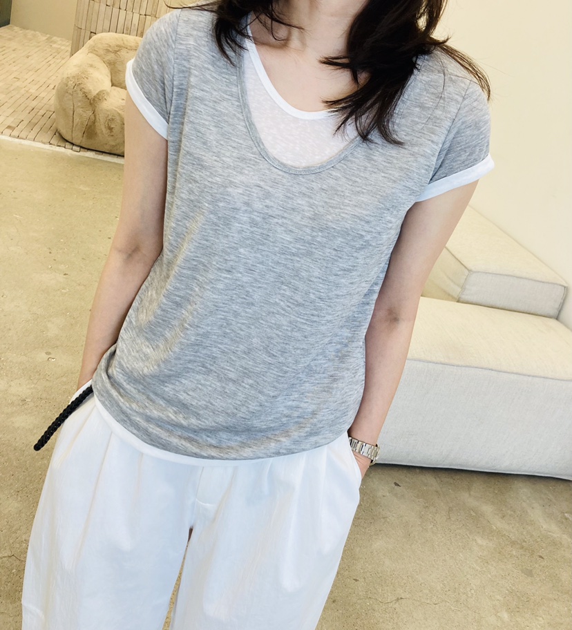 GLAD SOME韓國直郵女裝新品休閑人氣時尚熱賣T恤假兩件撞色GLAD SOMET恤