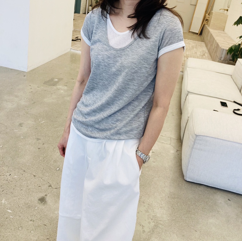 GLAD SOME韓國直郵女裝新品休閑人氣時尚熱賣T恤假兩件撞色GLAD SOMET恤圖色1