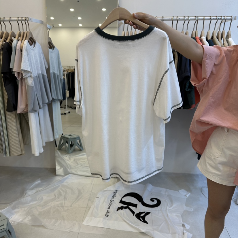 FUNNY POWDER東大門實拍韓國女裝新品休閑職業T恤撞色寬松THE FUNNYT恤