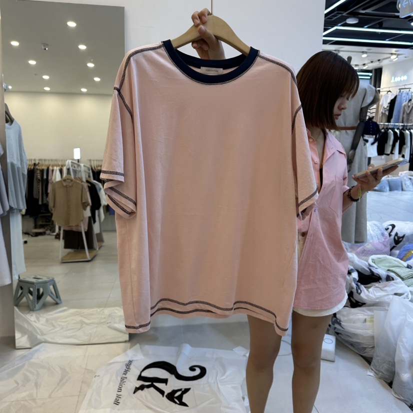 FUNNY POWDER東大門實拍韓國女裝新品休閑職業T恤撞色寬松THE FUNNYT恤圖色2